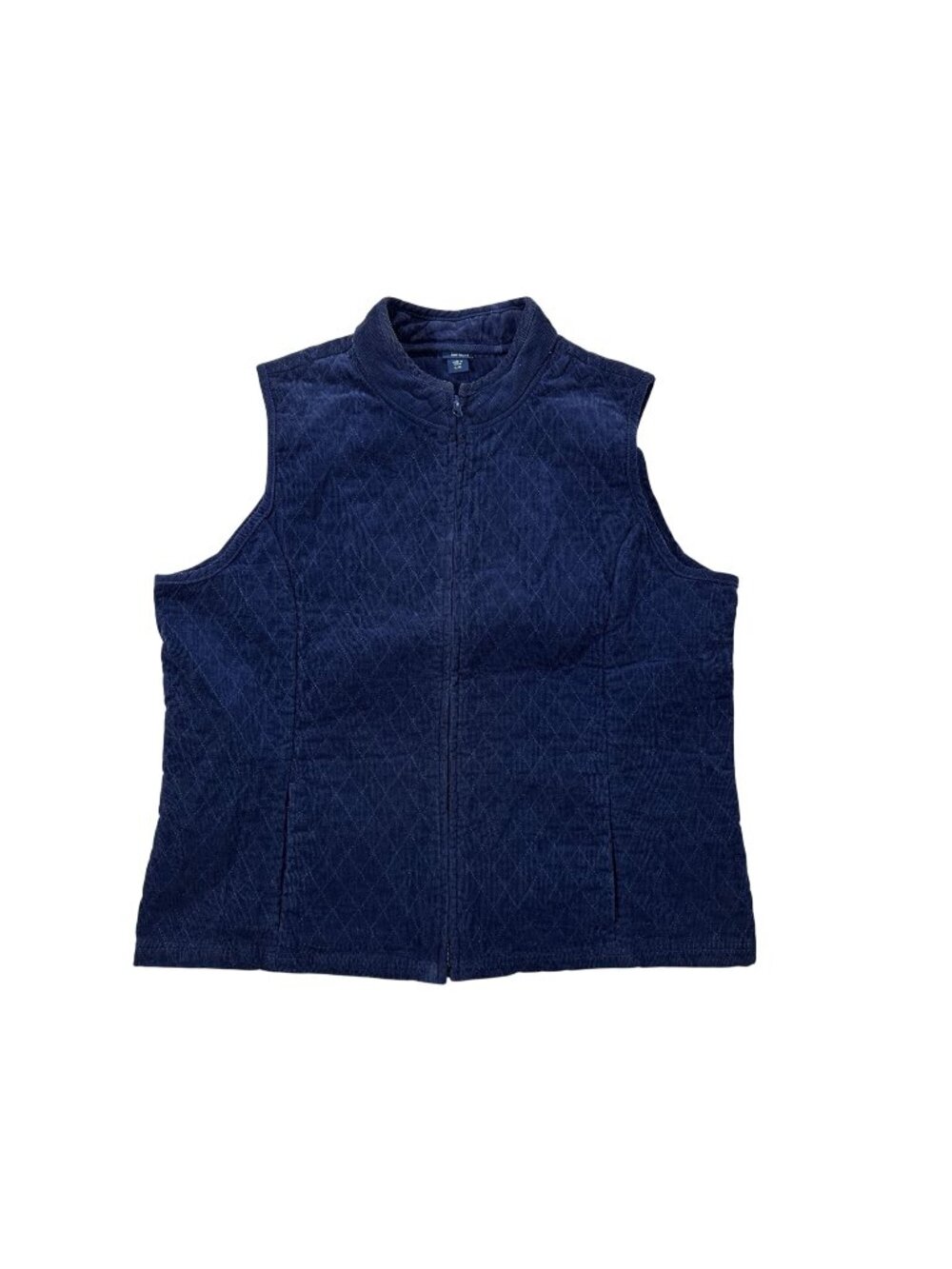 Basic Editions Womens XL Quilted Vest Navy Blue Sleeveless Zip Front